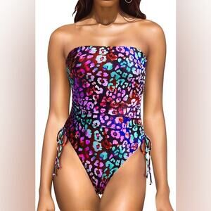 Yonique NWT Convertible One Piece Bathing Suit Rainbow Animal Print Size Small